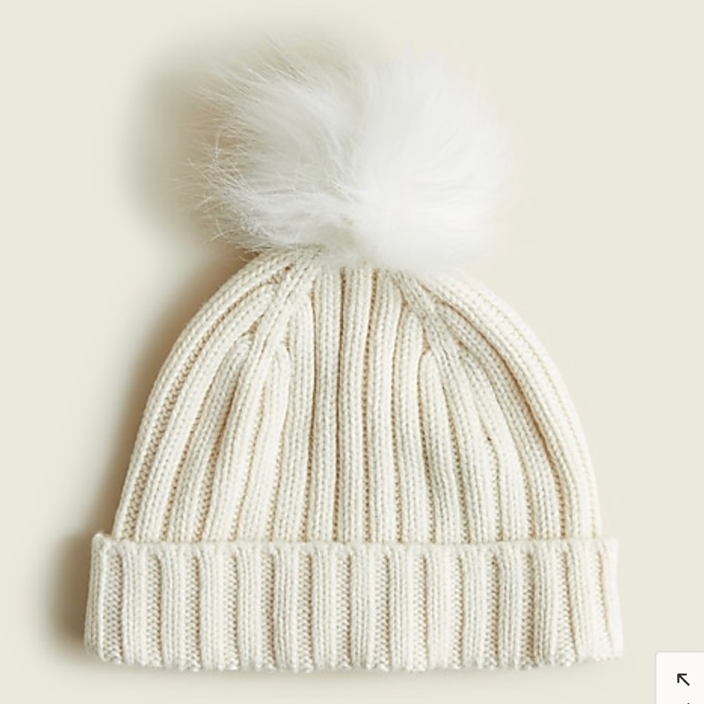 NWT J Crew Ribbed pom-pom beanie Ivory
